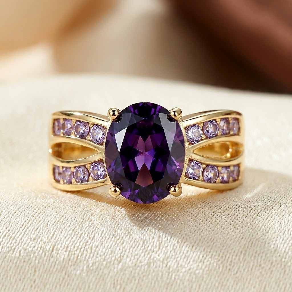 Gold Amethyst Split Band Ring