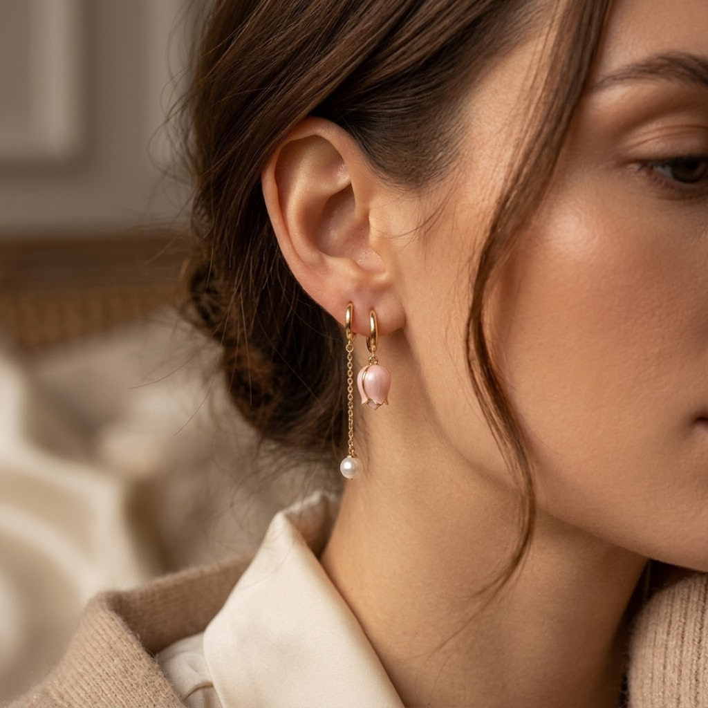 Gold Floral Pearl Drop Earrings