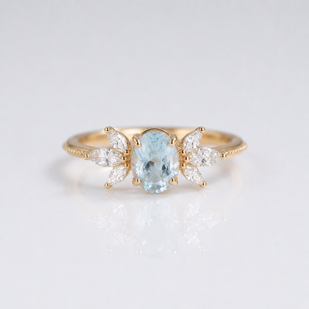 GOLD AQUAMARINE MARQUISE RING