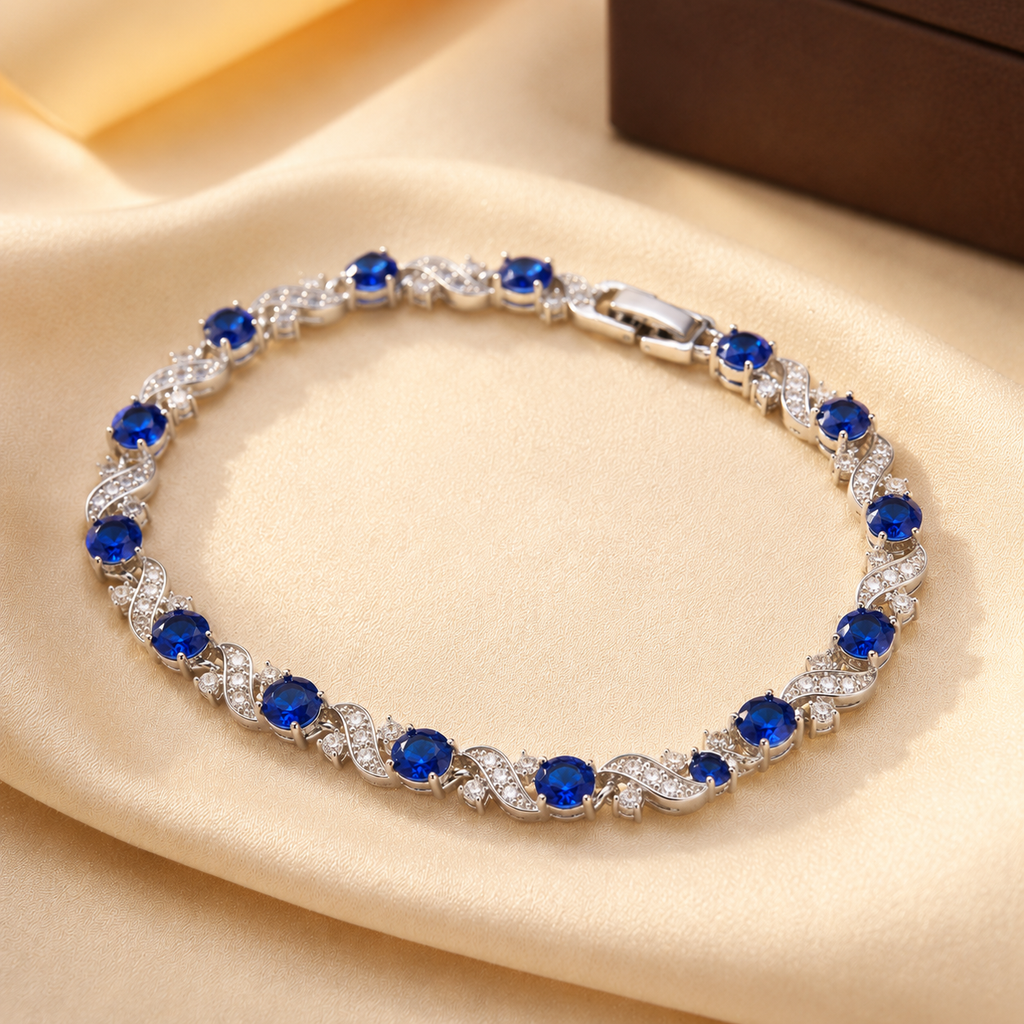 Silver Sapphire Floral Link Bracelet