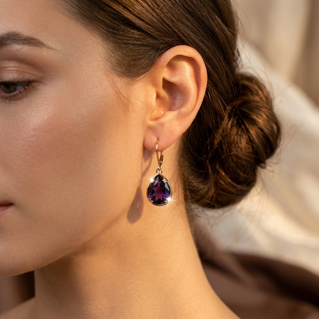 Gold Amethyst Teardrop Earrings