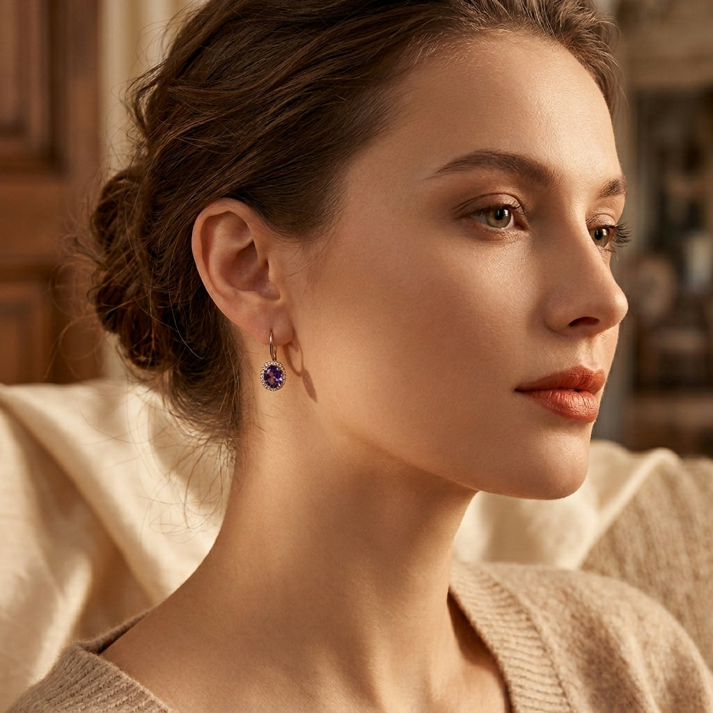 Gold Amethyst Crown Earrings